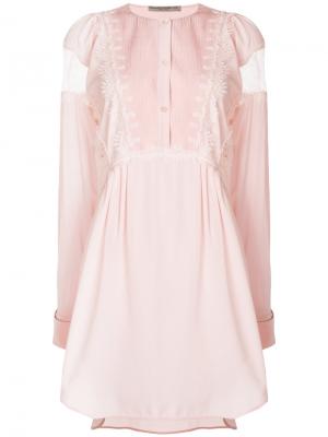 Платье-рубашка с кружевной отделкой Ermanno Scervino. Цвет: розовый и фиолетовый