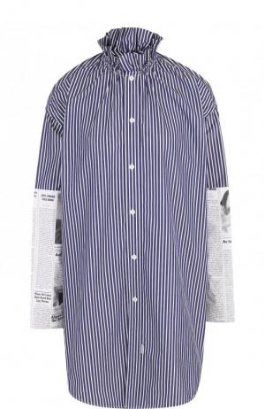 Хлопковая блуза свободного кроя с воротником-стойкой Balenciaga. Цвет: темно-синий