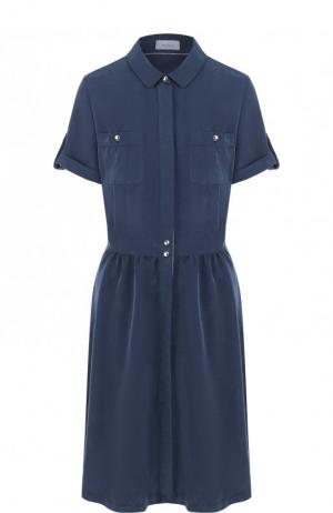 Приталенное шелковое платье-рубашка Van Laack. Цвет: синий