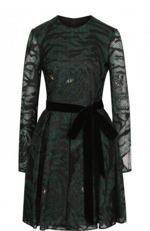 Приталенное мини-платье с поясом Valentino. Цвет: зеленый