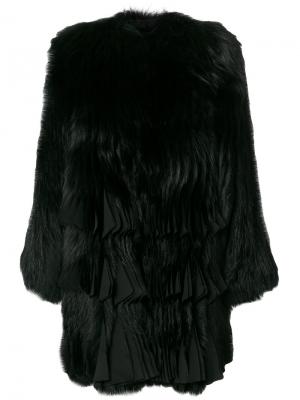 Лисья шуба с плиссировкой Givenchy. Цвет: чёрный