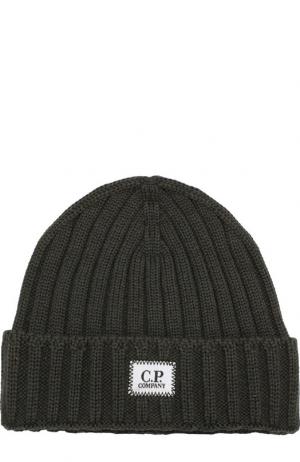 Шерстяная шапка с логотипом бренда C.P. Company. Цвет: хаки