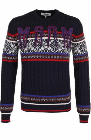 Шерстяной свитер фактурной вязки MSGM. Цвет: темно-синий
