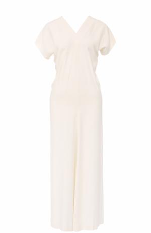Приталенное платье-миди с V-образным вырезом Helmut Lang. Цвет: белый