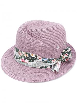 Шляпа-федора с цветочной лентой Maison Michel. Цвет: розовый и фиолетовый