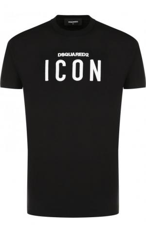 Хлопковая футболка с контрастной вышивкой Dsquared2. Цвет: черный