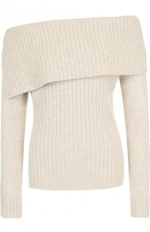 Вязаный пуловер из смеси шерсти и кашемира с открытыми плечами Pringle Of Scotland. Цвет: светло-серый