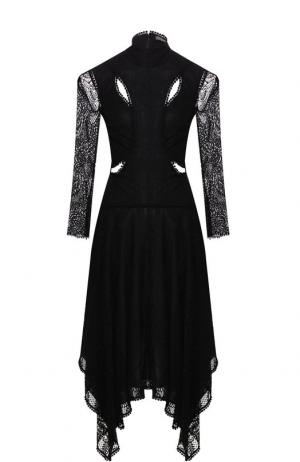 Кружевное платье-миди с воротником-стойкой Alexander McQueen. Цвет: черный