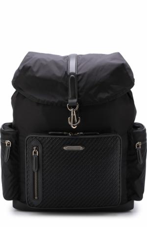 Текстильный рюкзак с клапаном и внешним карманом на молнии Ermenegildo Zegna. Цвет: черный