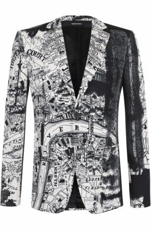 Шерстяной однобортный пиджак с принтом Alexander McQueen. Цвет: черно-белый