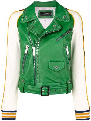 Контрастная кожаная куртка с заклепками Dsquared2. Цвет: зелёный