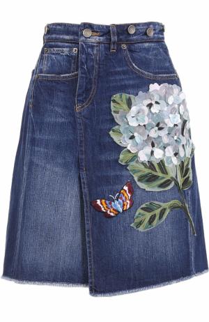 Джинсовая юбка-миди с фактурной отделкой Dolce & Gabbana. Цвет: синий