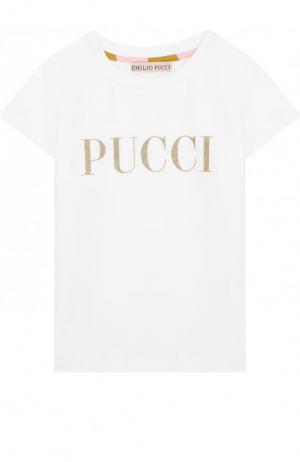 Хлопковая футболка с логотипом бренда Emilio Pucci. Цвет: белый