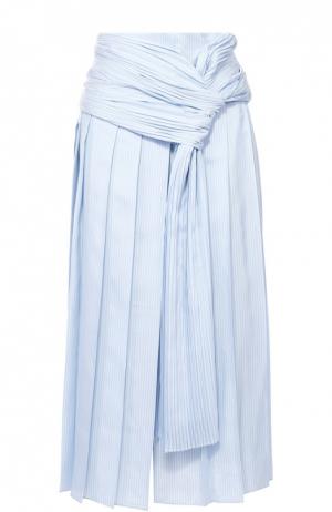 Шелковая юбка-миди в складку с декоративной отделкой Rochas. Цвет: голубой