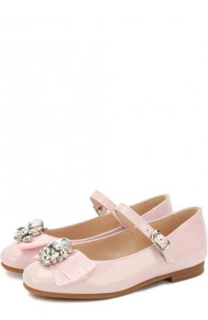 Лаковые туфли с бантом и кристаллами Il Gufo. Цвет: розовый
