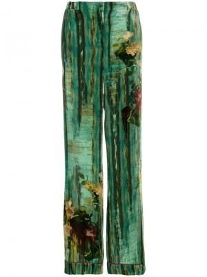 Бархатные брюки-палаццо с принтом Alberta Ferretti. Цвет: зелёный