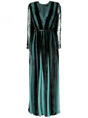 Вечернее платье с V-образным вырезом Elie Saab. Цвет: зелёный