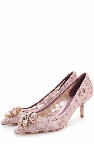 Кружевные туфли Rainbow Lace с брошью Dolce & Gabbana. Цвет: розовый