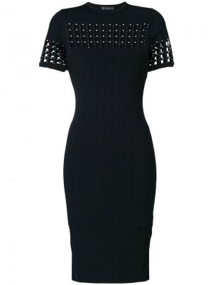 Платье в рубчик с перфорацией Versace. Цвет: чёрный