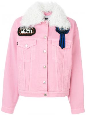 Джинсовая куртка с нашивками MSGM. Цвет: розовый и фиолетовый