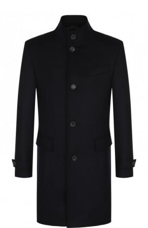 Однобортное пальто из смеси шерсти и кашемира с воротником-стойкой BOSS. Цвет: темно-синий