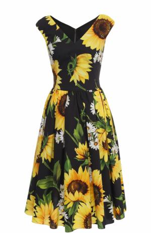 Приталенное платье-миди с цветочным принтом Dolce & Gabbana. Цвет: желтый