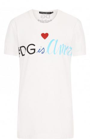 Хлопковая футболка с круглым вырезом и логотипом бренда Dolce & Gabbana. Цвет: белый