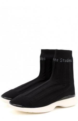 Высокие текстильные кроссовки с логотипом бренда Acne Studios. Цвет: черно-белый