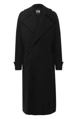Пальто из смеси шерсти и вискозы с декоративной отделкой Y-3. Цвет: черный