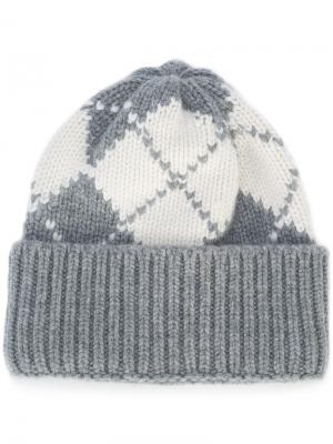 Трикотажная шапка с вышивкой Thom Browne. Цвет: серый