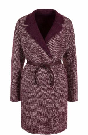 Шерстяное пальто с кожаным поясом Loro Piana. Цвет: бордовый
