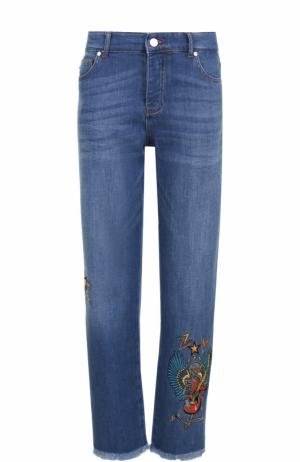 Укороченные джинсы прямого кроя с вышивкой Zadig&Voltaire. Цвет: голубой