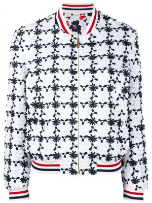 Куртка-бомбер  с цветочной вышивкой Thom Browne. Цвет: белый