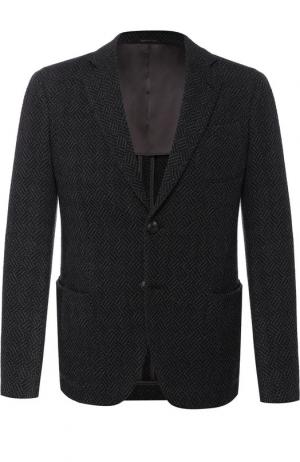 Однобортный пиджак из смеси шерсти и хлопка Giorgio Armani. Цвет: серый