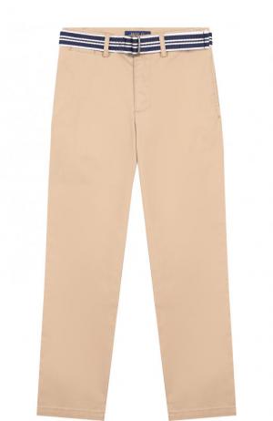 Хлопковые брюки с ремнем Polo Ralph Lauren. Цвет: бежевый