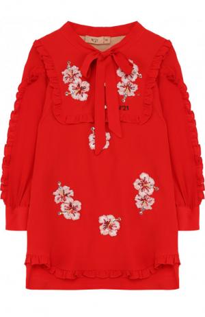 Платье прямого кроя с отделкой пайетками и воротником аскот No. 21. Цвет: красный
