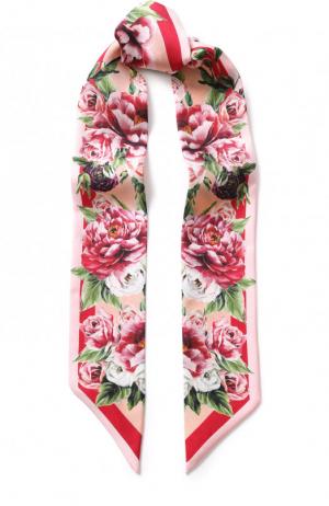 Шелковый шарф-бандо с цветочным принтом Dolce & Gabbana. Цвет: коралловый