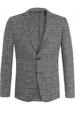 Однобортный пиджак из смеси шерсти и хлопка BOSS. Цвет: серый