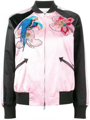 Куртка-бомбер с тропическим узором Valentino. Цвет: розовый и фиолетовый