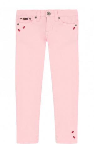 Джинсы прямого кроя с вышивкой Polo Ralph Lauren. Цвет: розовый