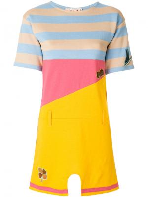 Короткое платье-футболка дизайна колор-блок Marni. Цвет: жёлтый и оранжевый
