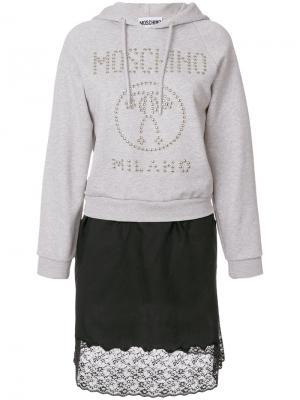 Платье-худи с логотипом Moschino. Цвет: серый