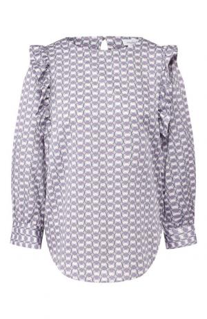 Хлопковая блуза с оборками и принтом Van Laack. Цвет: разноцветный