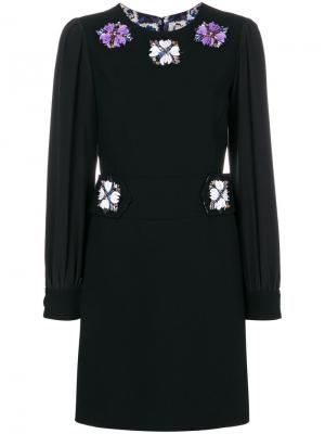 Короткое платье с длинными рукавами украшением из бусин Emilio Pucci. Цвет: чёрный