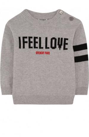 Пуловер из хлопка и кашемира с надписью Givenchy. Цвет: серый
