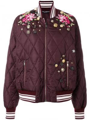 Куртка-бомбер с вышивкой Dolce & Gabbana. Цвет: розовый и фиолетовый