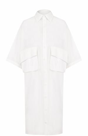 Хлопковое платье-рубашка с накладными карманами Yohji Yamamoto. Цвет: белый
