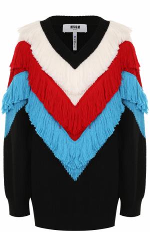 Пуловер с V-образным вырезом и яркой бахромой MSGM. Цвет: разноцветный