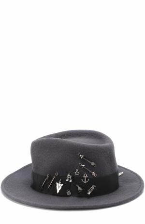 Фетровая шляпа с брошками House Of Lafayette. Цвет: темно-серый