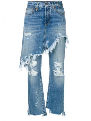 Состаренные джинсы с юбкой R13. Цвет: синий